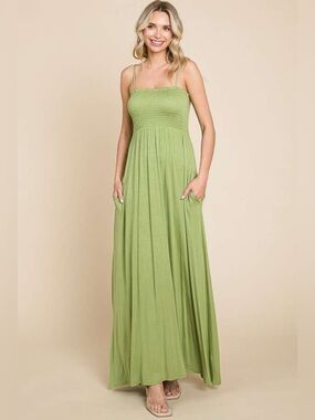 Culture Code Full Size Smocked Cami Maxi Dress with Pockets🆕
